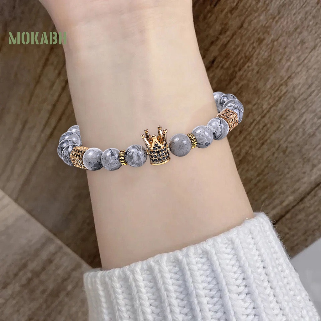 Vòng Tay Chuỗi Hạt Đá Tự Nhiên Mặt Hình Lục Giác Màu Tương Phản Tùy Chỉnh Thời Trang Cho Nam Và Nữ