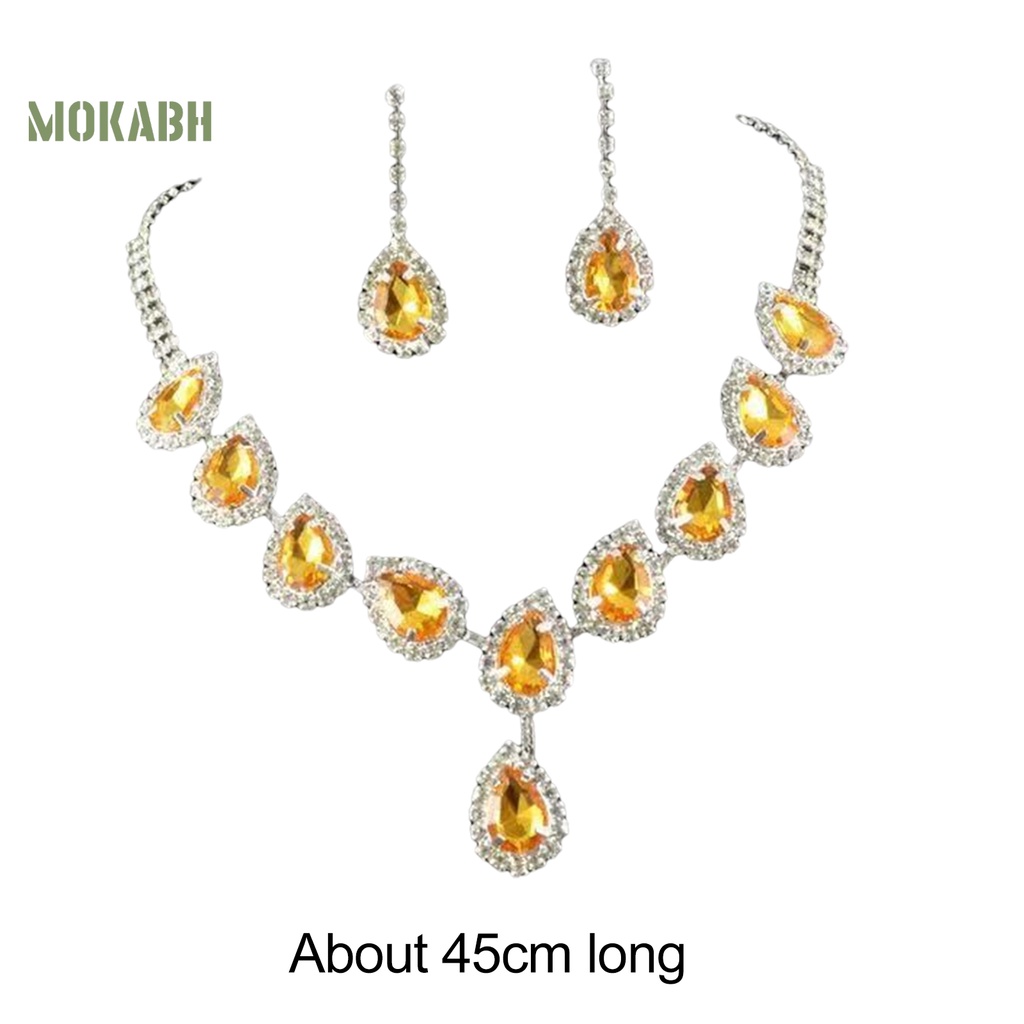 1 Bộ Vòng cổ + Bông Tai Hình Giọt Nước Có Đính Đá Lấp Lánh