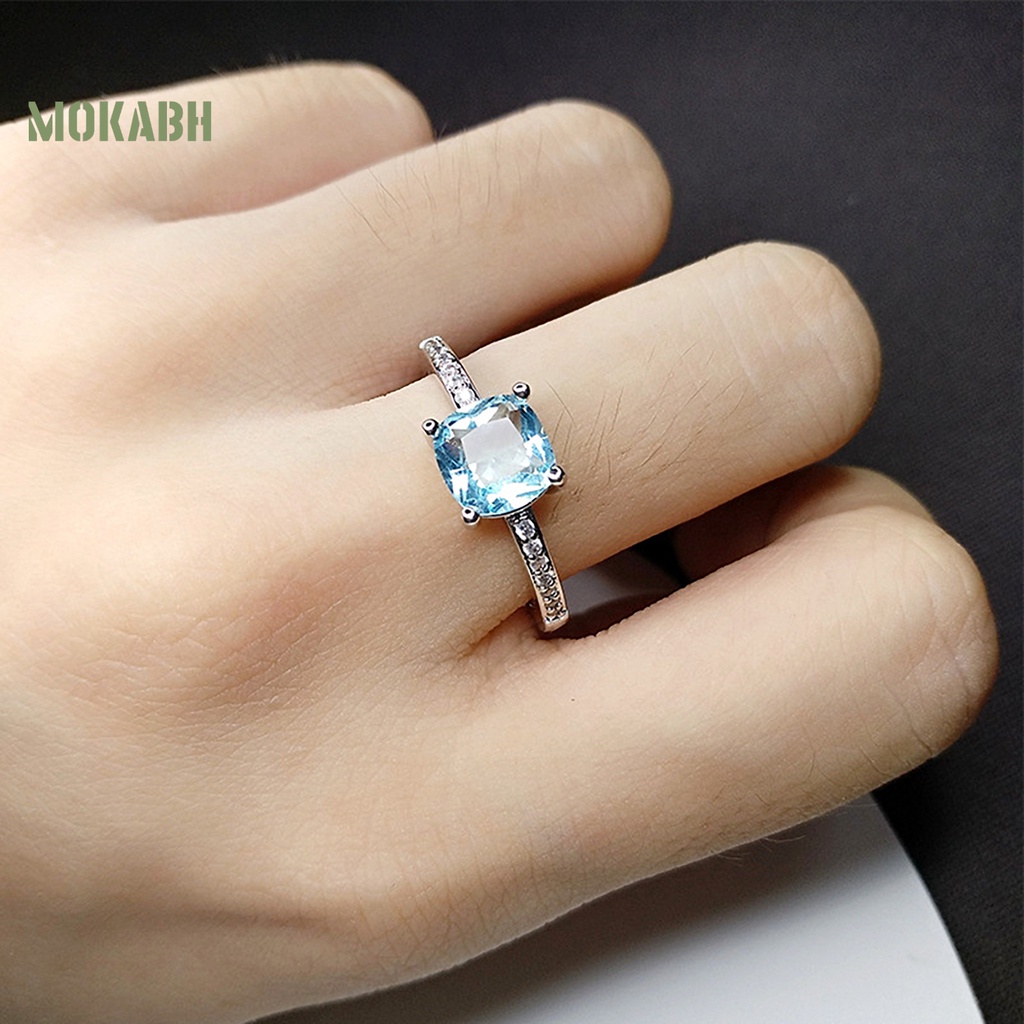 Nhẫn Cưới Mỏng Đính Đá Zircon Hình Vuông Sang Trọng Cho Nữ