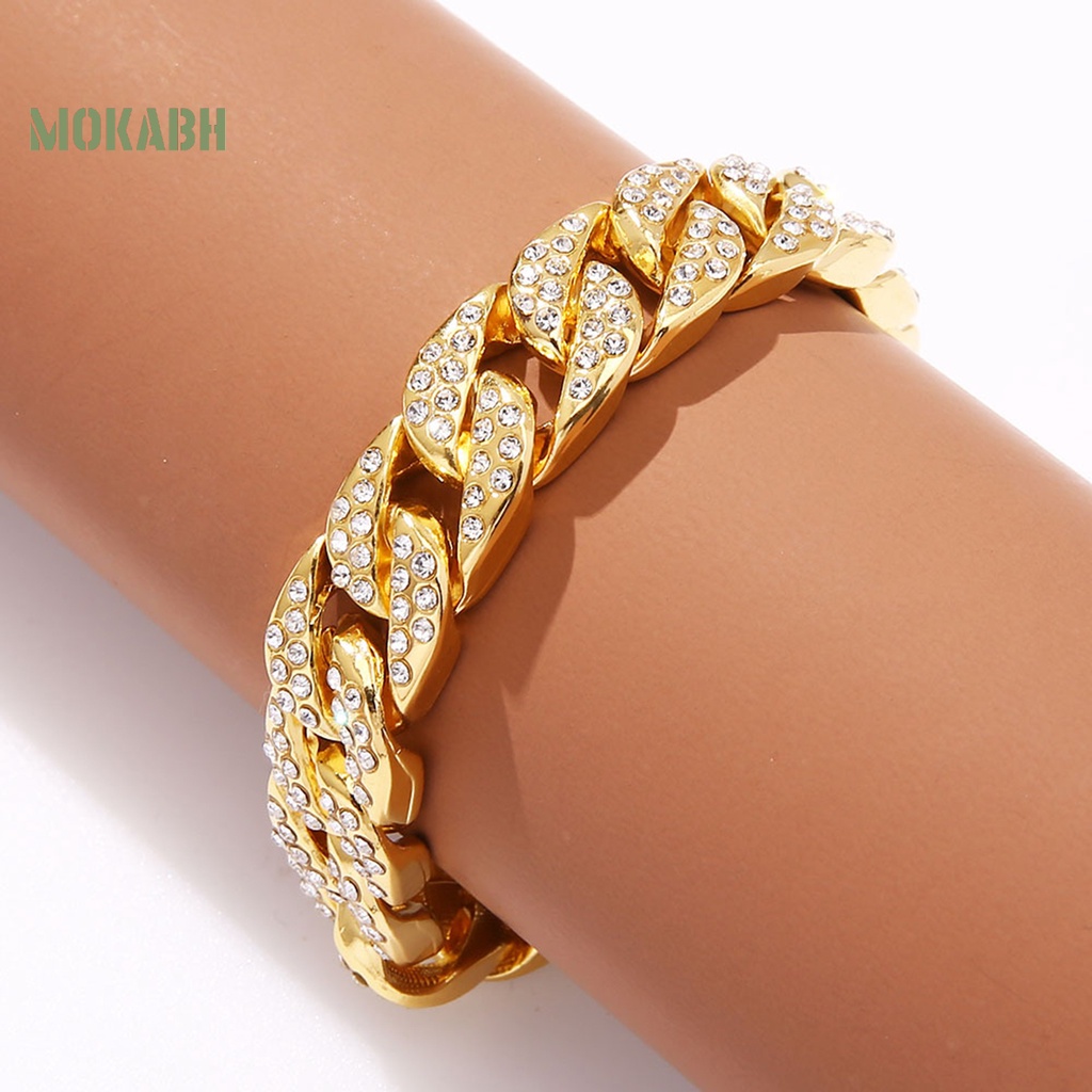 [Mới] Vòng Đeo Tay Hình Học Đính Đá Mạ Điện Không Dễ Gỉ Dày Trang Trí Đường Phố Cá Tính Dành Cho Nữ