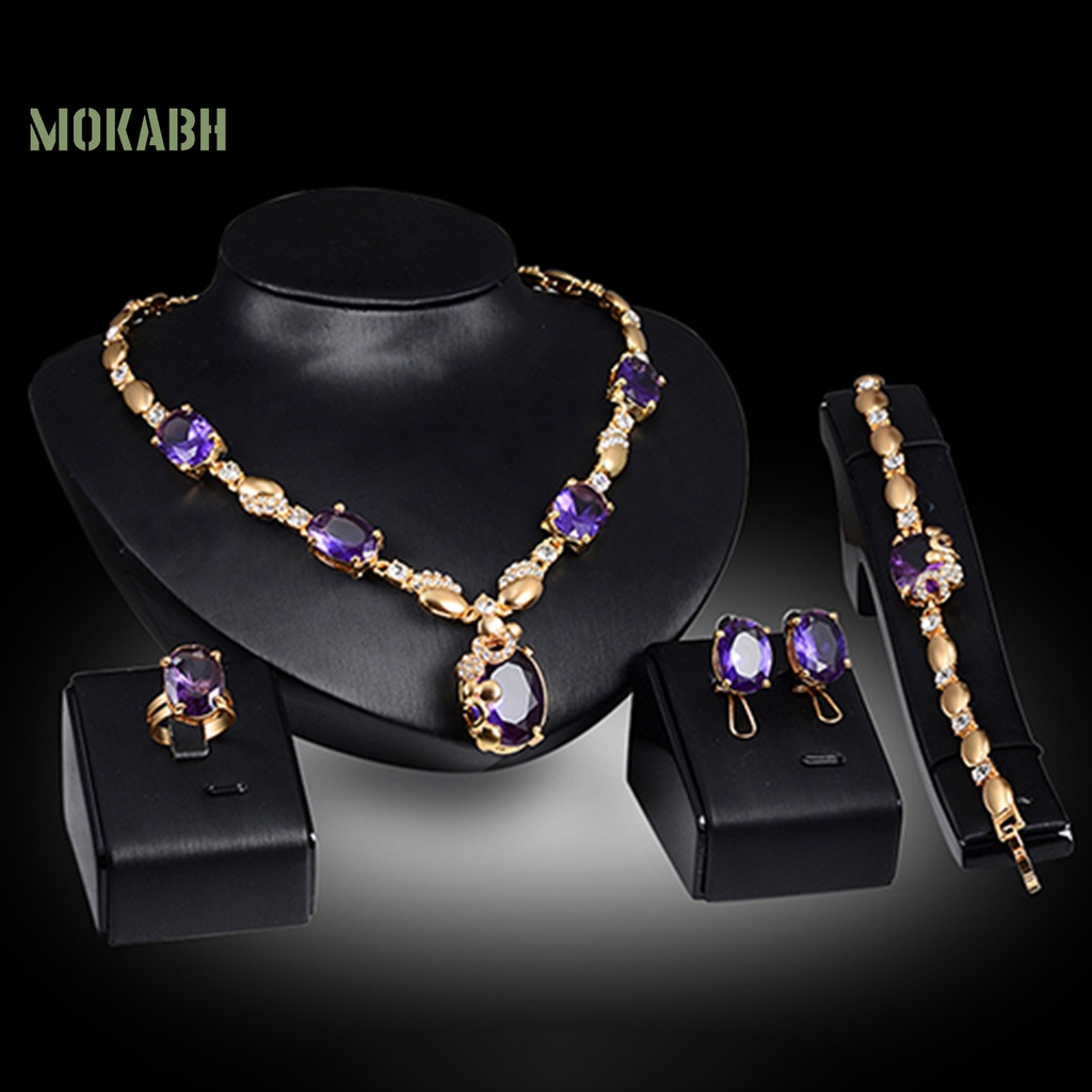 Bộ Trang Sức Gồm Vòng cổ / Vòng Tay / Nhẫn / Bông Tai Dát Đá Quyến Rũ