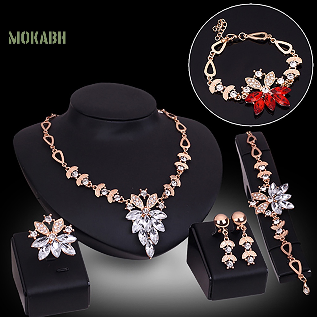 Set 4 Món Trang Sức Gồm Vòng cổ / Bông Tai / Nhẫn Hình Hoa Siêu Bền