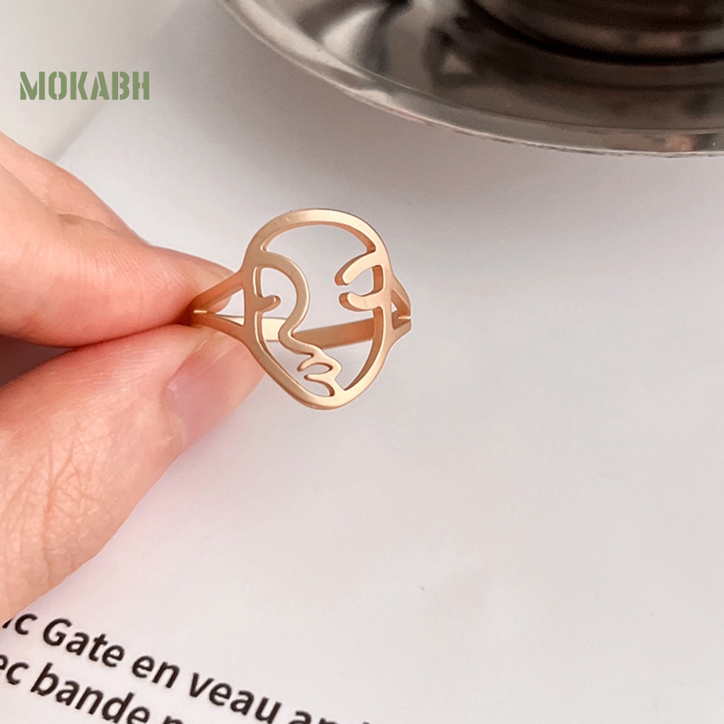 Bộ 2 Nhẫn Đeo Tay Họa Tiết Mặt Trừu Tượng Thiết Kế Điều Chỉnh Được Không Phai Màu Phong Cách Tối Giản