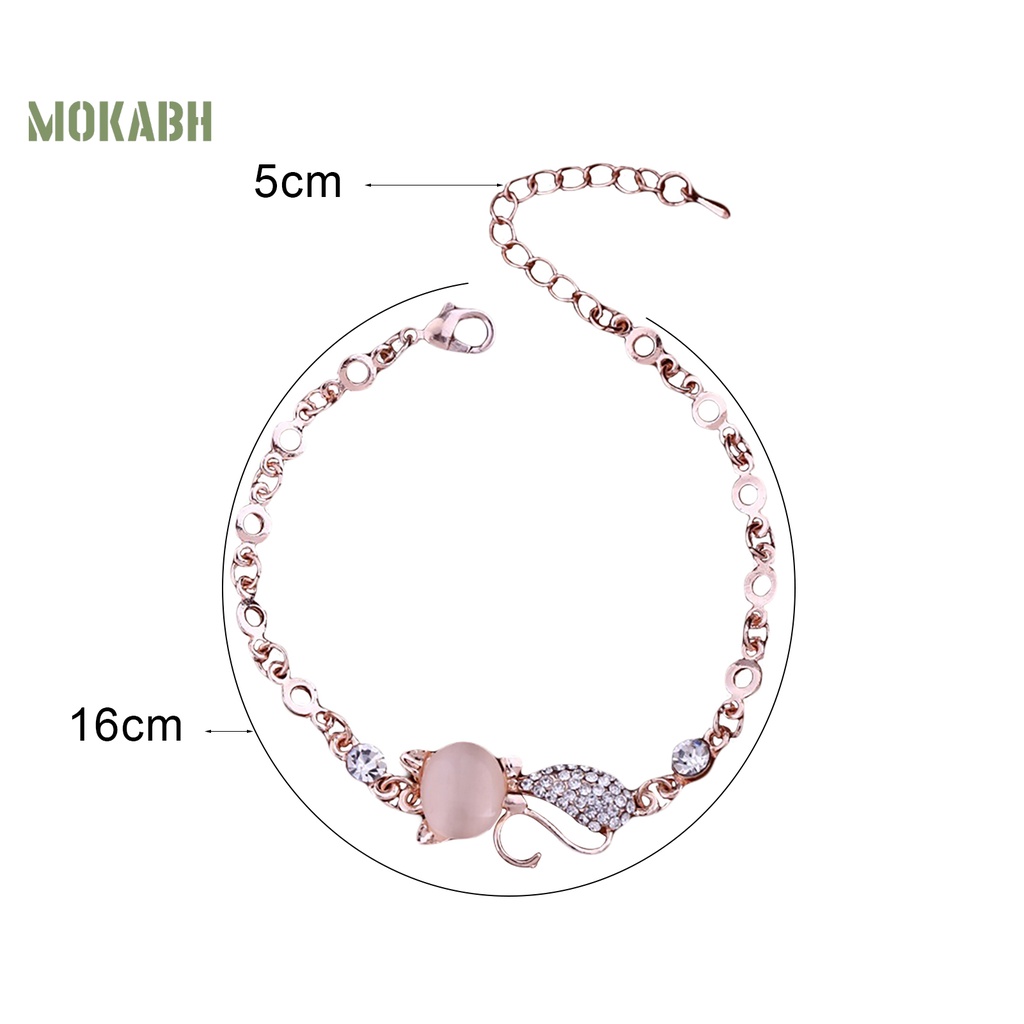 Vòng Đeo Tay Mặt Hình Mèo Đính Đá Opal Dễ Thương Cho Nữ