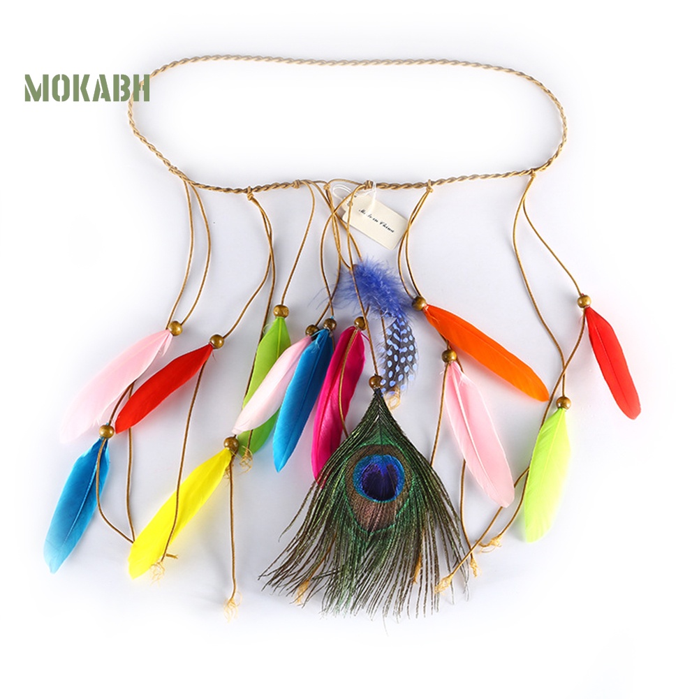 Băng Đô Bện Dây Đính Lông Công Phong Cách Bohemian Cho Nữ