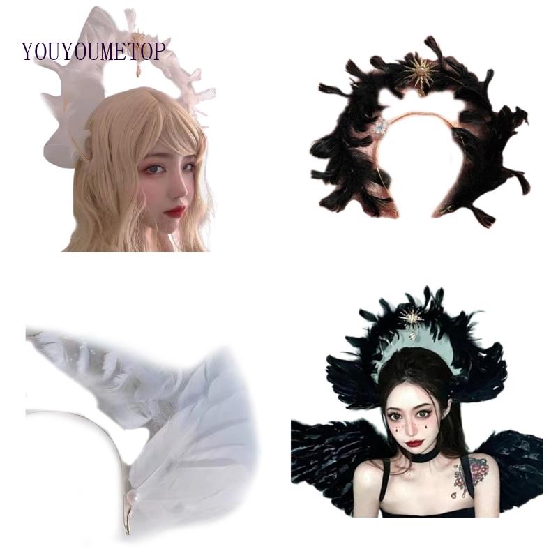 Băng Đô Hình Cánh Thiên Thần Đính Lông Vũ Hóa Trang Halloween Cho Nữ