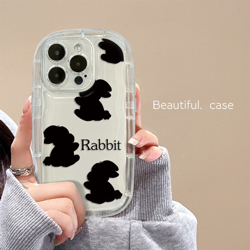 Ốp Điện Thoại TPU Silicone Mềm Trong Suốt Chống Sốc In Hình Thỏ Đen Cho IPhone 14 Pro Max 13 12 11 XS X XR 8 + 7 Plus