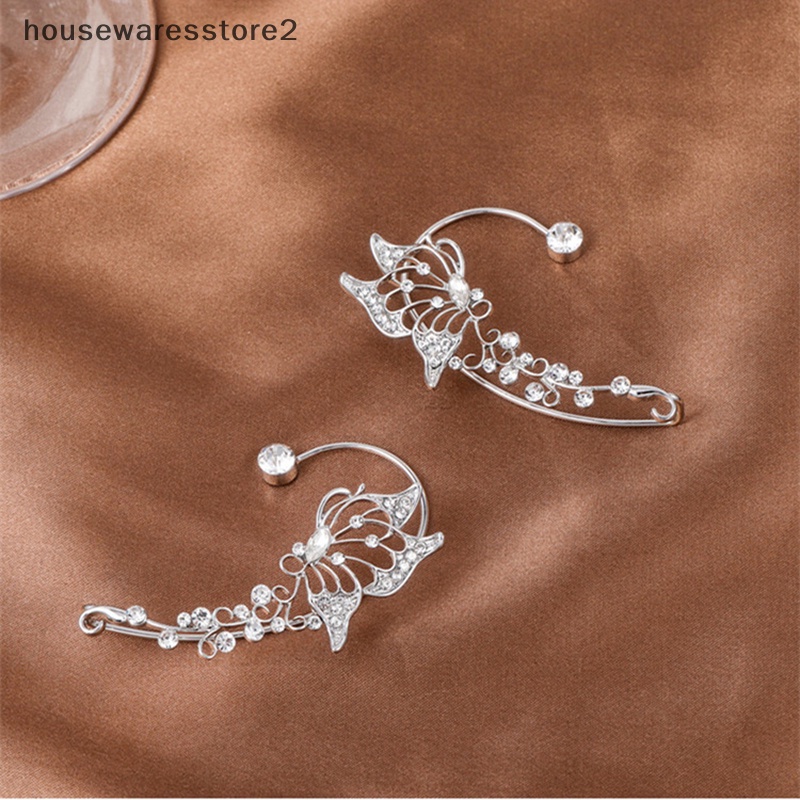 [housewaresstore2] Bông Tai Kẹp Không Cần Xỏ Lỗ Hình Bướm Pha Lê Lấp Lánh Thanh Lịch Thời Trang Cho Nữ