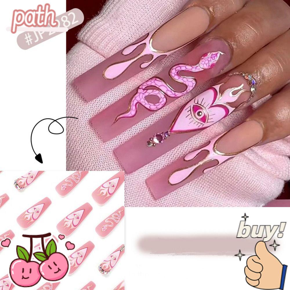 PATH Bộ 24 Móng Tay Giả Che Phủ Toàn Diện Đính Pha Lê Lấp Lánh Có Thể Tháo Rời DIY