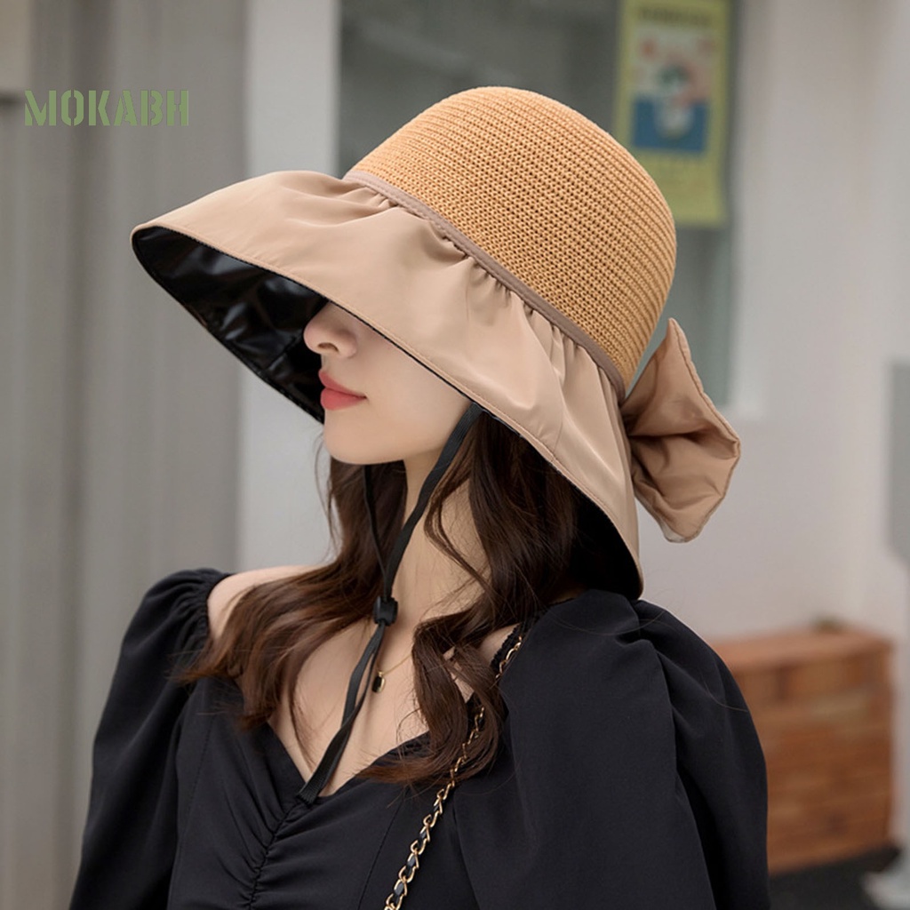 Nón Rộng Vành Bằng Vinyl Mềm Thoáng Khí Màu Tương Phản Thời Trang Đi Biển Mùa Hè Dành Cho Nữ