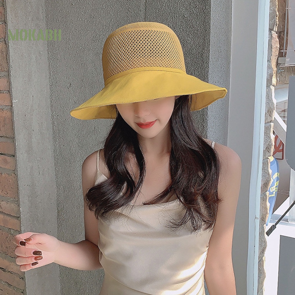 [Mok Abh] Mũ Tai Bèo Vành Rộng Thoáng Khí Thắt Nơ In Chữ Chống Nắng Sâu Trang Trí Dành Cho Bạn Nữ