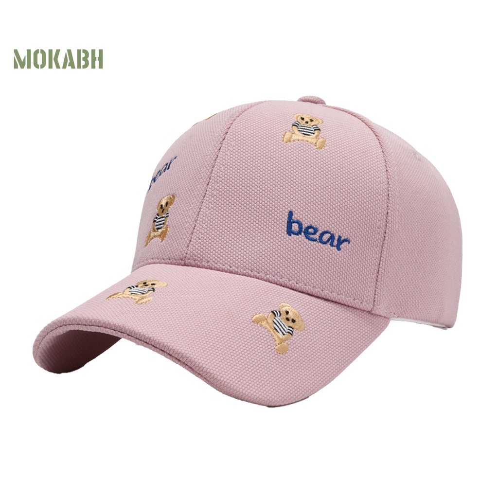 [Mok Abh] Mũ Lưỡi Trai Thêu Hình Chú Gấu Hoạt Hình Vành Dài Thoải Mái Chống Nắng Kiểu Đường Phố Hàn Quốc Cho Nam Và Nữ