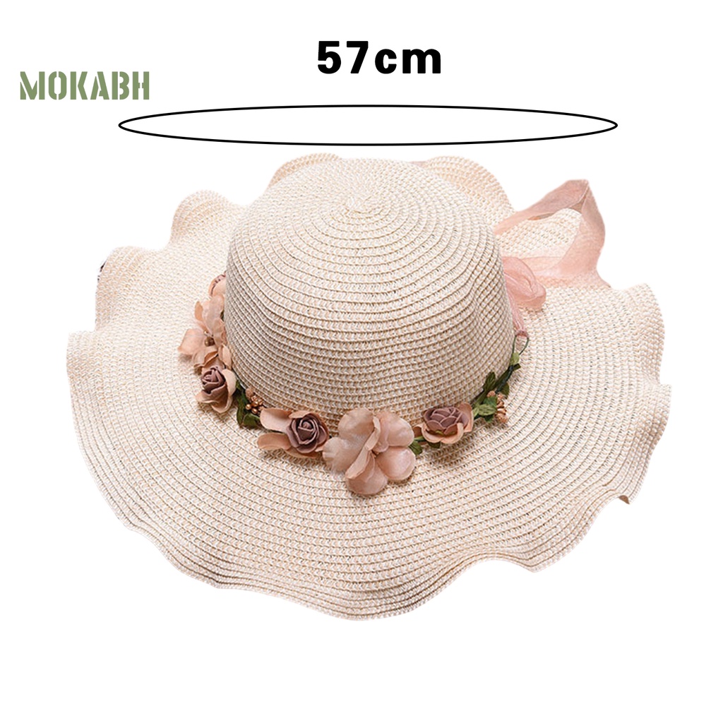 [Mok Abh] Mũ Cói Vành Tròn Thắt Nơ Cỡ Lớn Thấm Hút Mồ Hôi Thời Trang Nữ