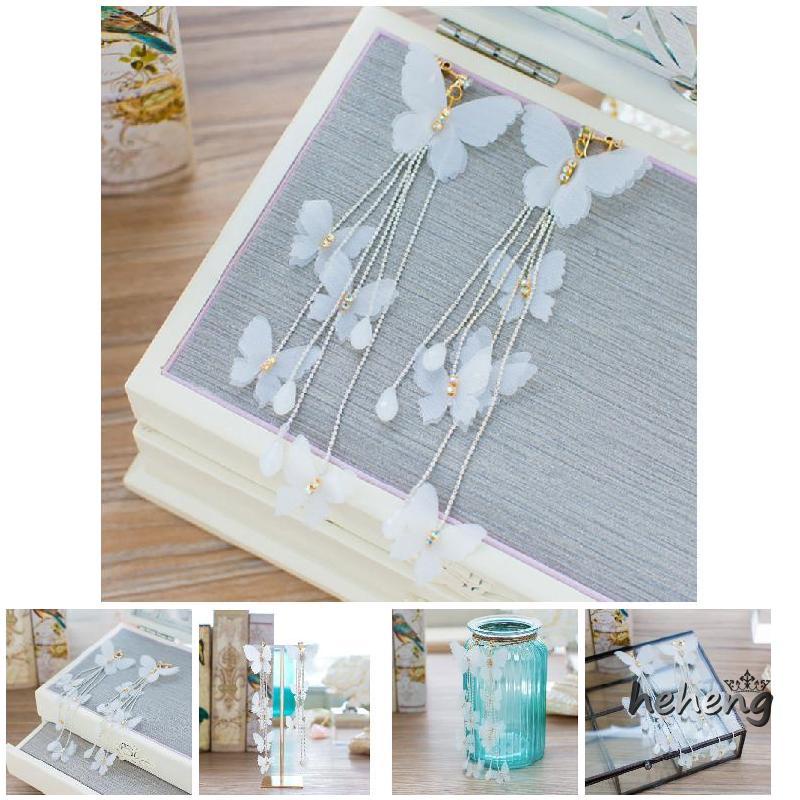 1 Cặp Bông Tai Dài Tua Rua Hình Hoa &amp; Bướm Thời Trang Cho Nữ