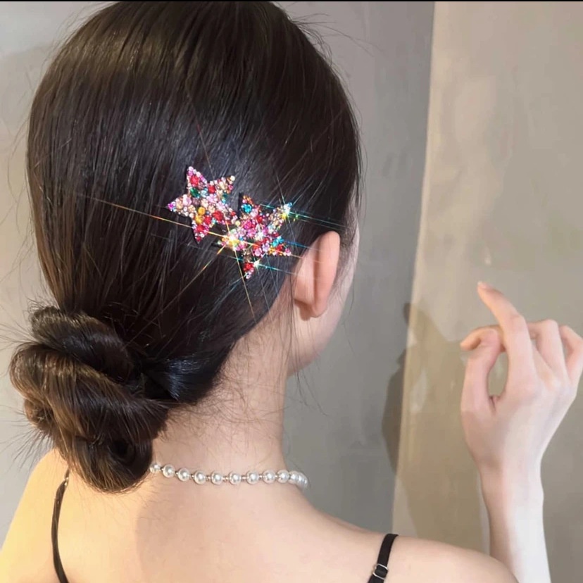 Kẹp Tóc Mái Ngang Hình Ngôi Sao Năm Cánh Đính Đá Kim Cương Nhân Tạo Phong Cách Mới Cho Nữ