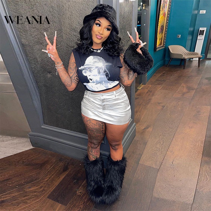 Áo Croptop Sát Nách Cổ Tròn In Họa Tiết Thời Trang Đường Phố Cho Nữ