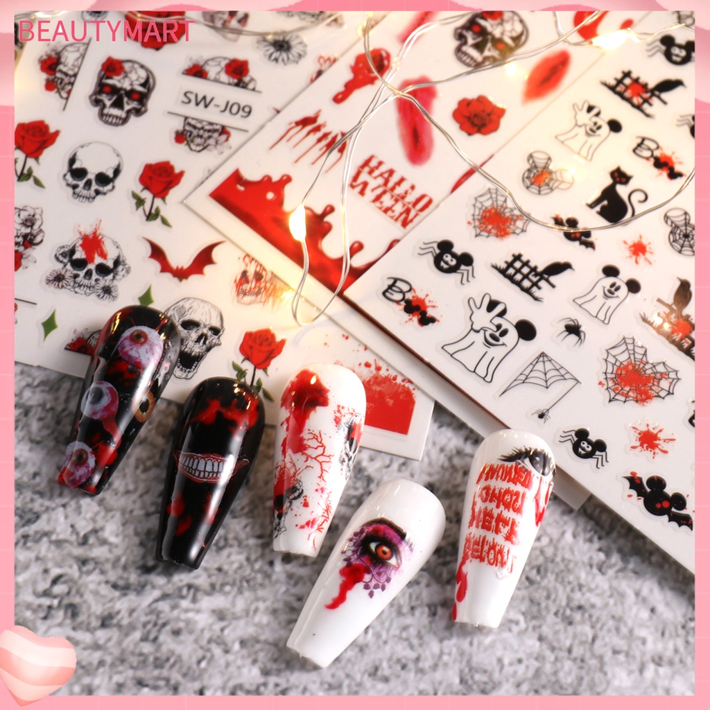 [beautymart] Đề Can Dán Móng Tay Tự Dính Chống Thấm Nước Siêu Mỏng Dễ Sử Dụng Phong Cách Halloween Thú Cưng