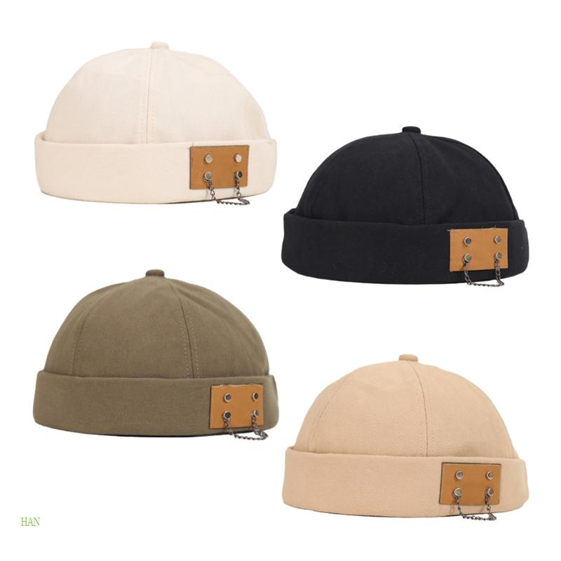 Mũ Beanie Cotton Thoáng Khí Không Vành Kèm Miếng Dán Trang Trí