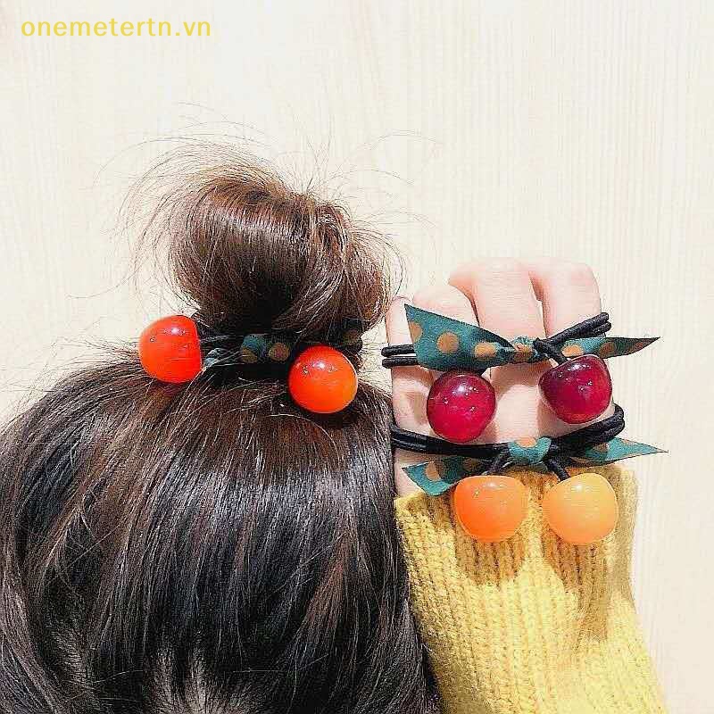 Dây Cột Tóc Cao Su Co Giãn Hình Quả Cherry Phong Cách Hàn Quốc