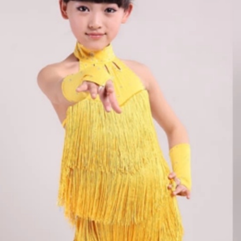 Đầm Khiêu Vũ Latin Phối Tua Rua Thời Trang Mùa Hè Cho Bé Gái