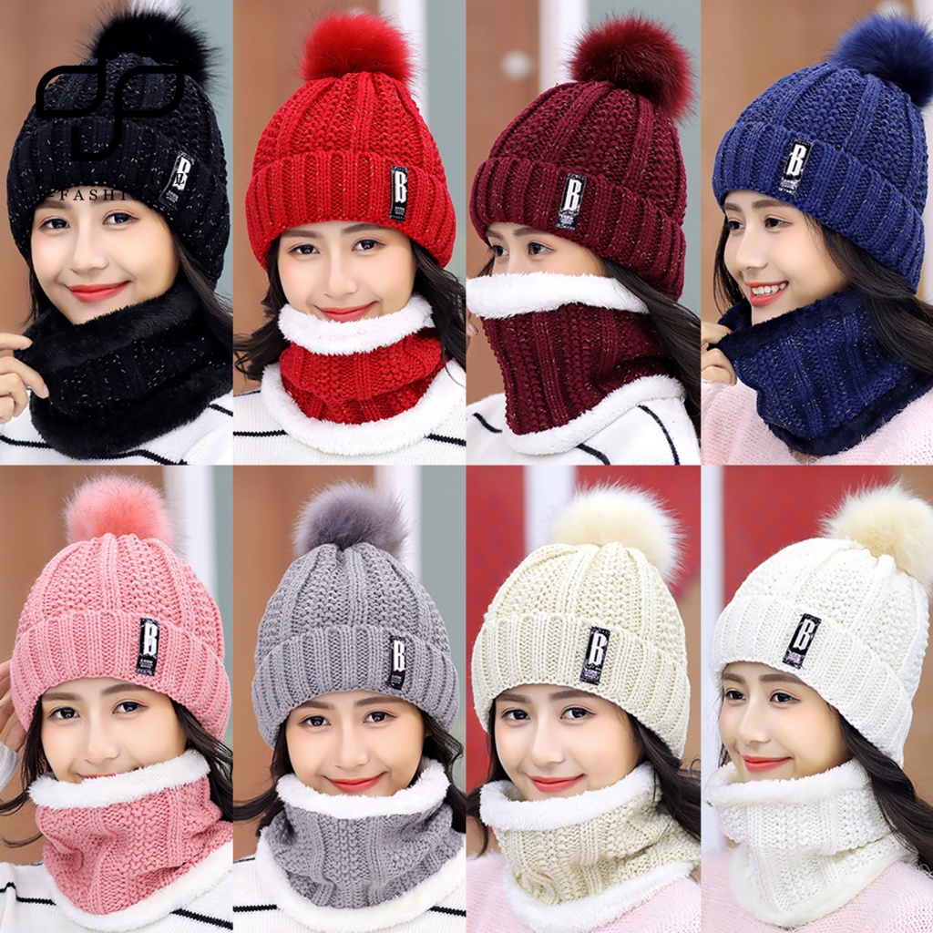 Mũ beanie Kiêm Khăn Choàng Cổ Co Giãn Ngọt Ngào Thời Trang