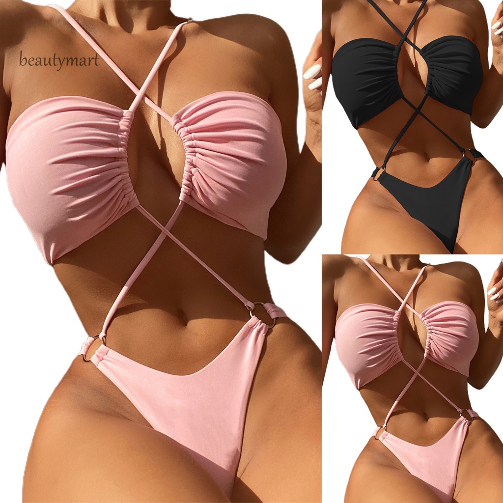 [beautymart] Bộ Đồ Bơi Co Giãn Dây Chéo Lưng Thoải Mái Thời Trang Mùa Hè Cho Nữ