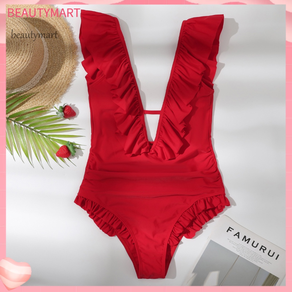 [beautymart] Bộ Đồ Bơi Một Mảnh Bằng Polyester Viền Bèo Hở Lưng Thoải Mái Gợi Cảm Mùa Hè Cho Spa