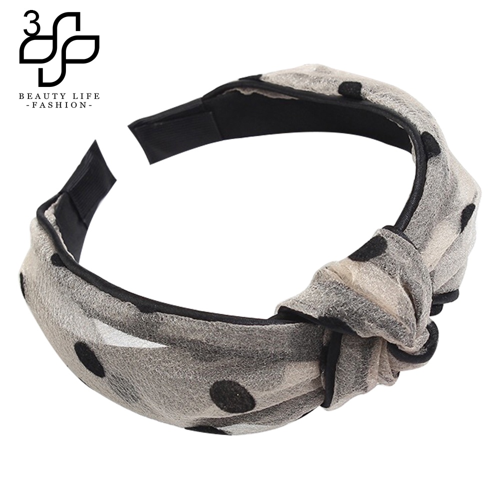 Băng Đô Cài Tóc Phối Vải Gạc Họa Tiết Chấm Bi Kiểu Vintage Cho Nữ