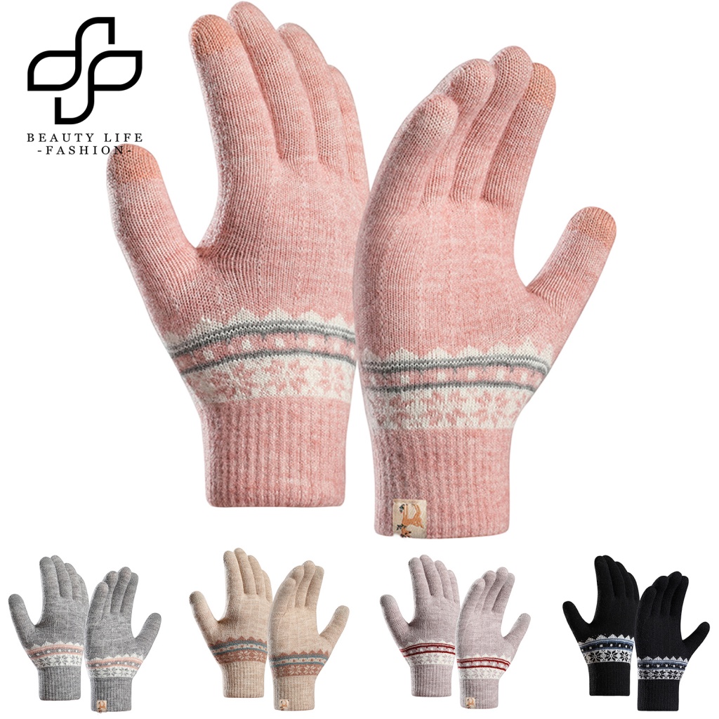 1 Đôi Găng Tay Mùa Đông Dệt Kim Dày Mềm Mại Co Giãn Có Thể Chạm Màn Hình Cảm Ứng Cho Nữ