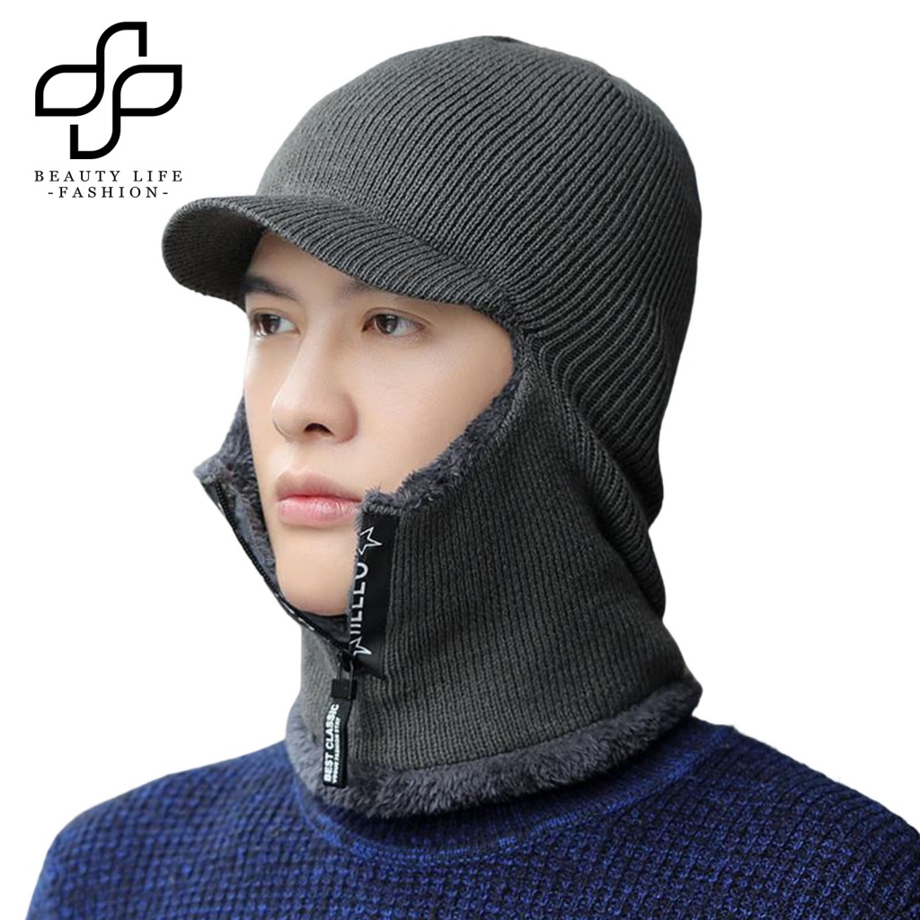 Mũ Giữ Nhiệt 2 Trong 1 Màu Sắc Đơn Giản Bảo Vệ Cổ Cho Nam