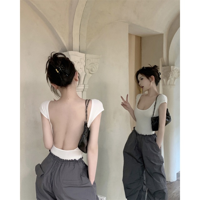 NZN Áo Thun Tay Ngắn Cổ Vuông Hở Lưng Gợi Cảm Cho Nữ