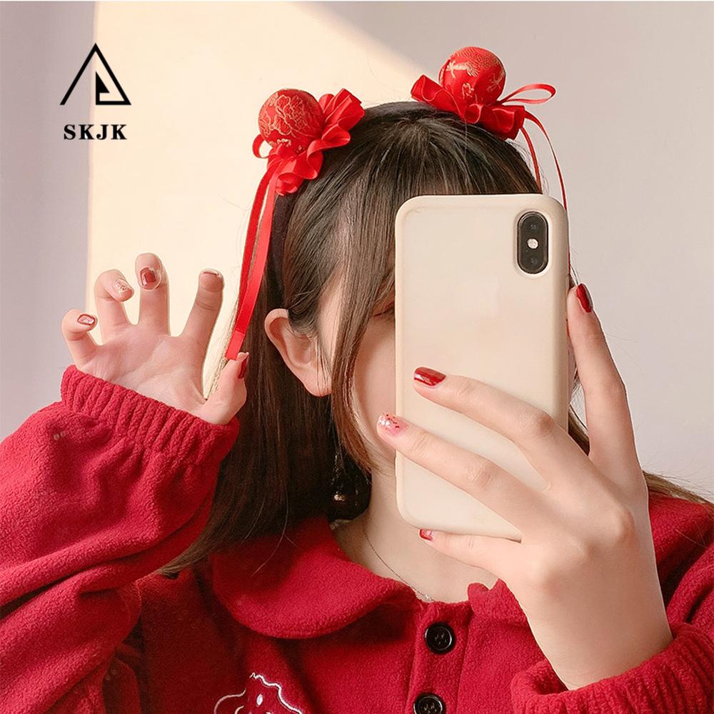 Băng Đô Cài Tóc Đính Tua Rua Màu Đỏ Phong Cách Retro Mừng Năm Mới