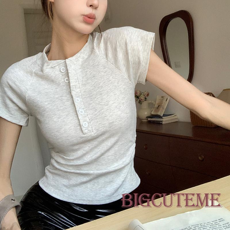 Áo Sơ Mi Tay Ngắn Màu Trơn Cài Nút Thời Trang Mùa Hè Dành Cho Nữ