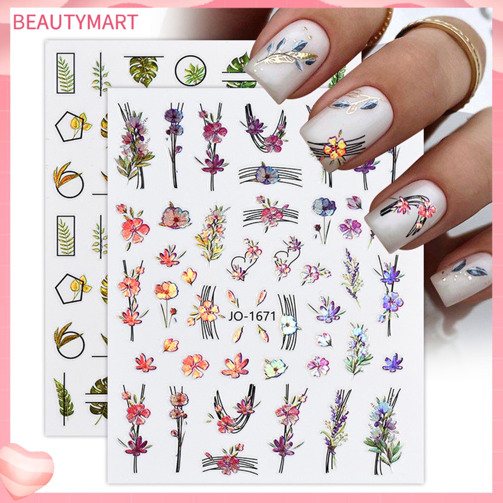 Miếng Dán Móng Tay Hình Hoa Lấp Lánh Nhiều Kiểu Tự Dính Chống Thấm Nước