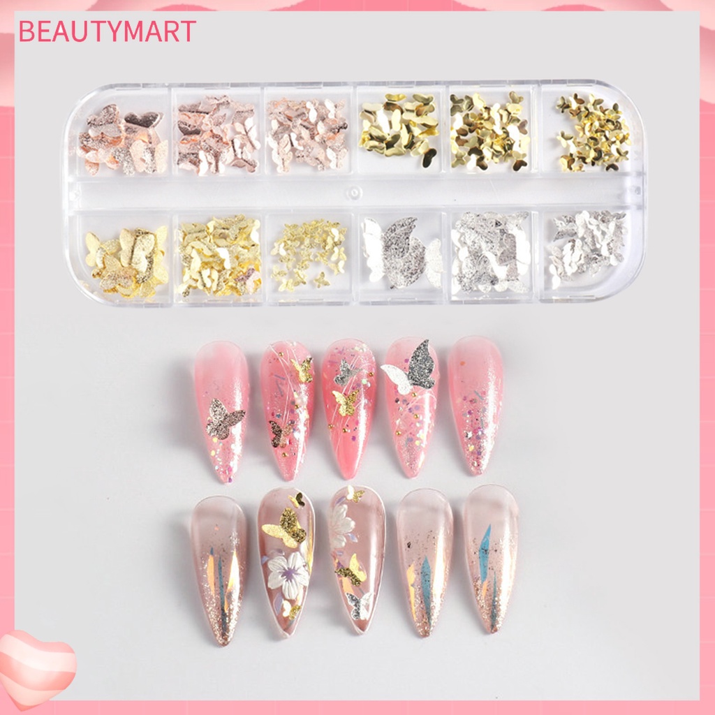 1 Hộp Phụ Kiện Trang Trí Móng Tay Nghệ Thuật Tạo Hiệu Ứng Hình Bướm Nhiều Màu Sắc Lấp Lánh Charms