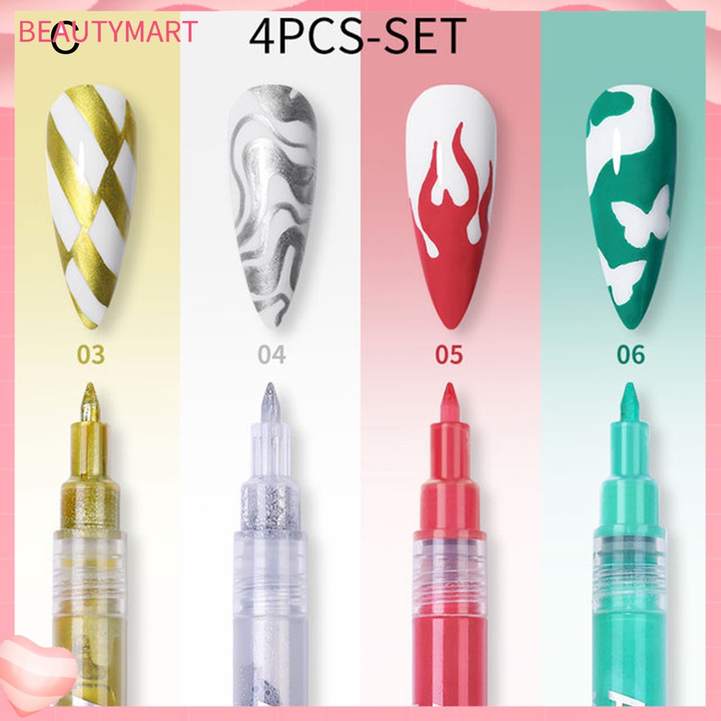 Set 4 Bút Trang Trí Móng Tay 3D Màu Sắc Sống Động Thoải Mái Chống Thấm Nước Có Thể Tái Sử Dụng