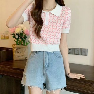Áo polo Dệt Kim Tay Ngắn Dáng Ôm Phong Cách vintage Thời Trang Mùa Hè Mới Dành Cho Bạn Nữ