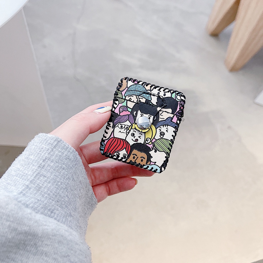 Vỏ Bảo Vệ Hộp Sạc Tai Nghe AirPods 1 2 3 pro2 2022 Bằng Da PU Hình Vuông Họa Tiết Hoạt Hình Sáng Tạo