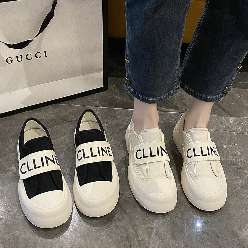 Giày Thể Thao Vải Canvas Đế Dày Mũi Tròn Quai Dán Thời Trang Mùa Xuân 2023 Cho Nữ