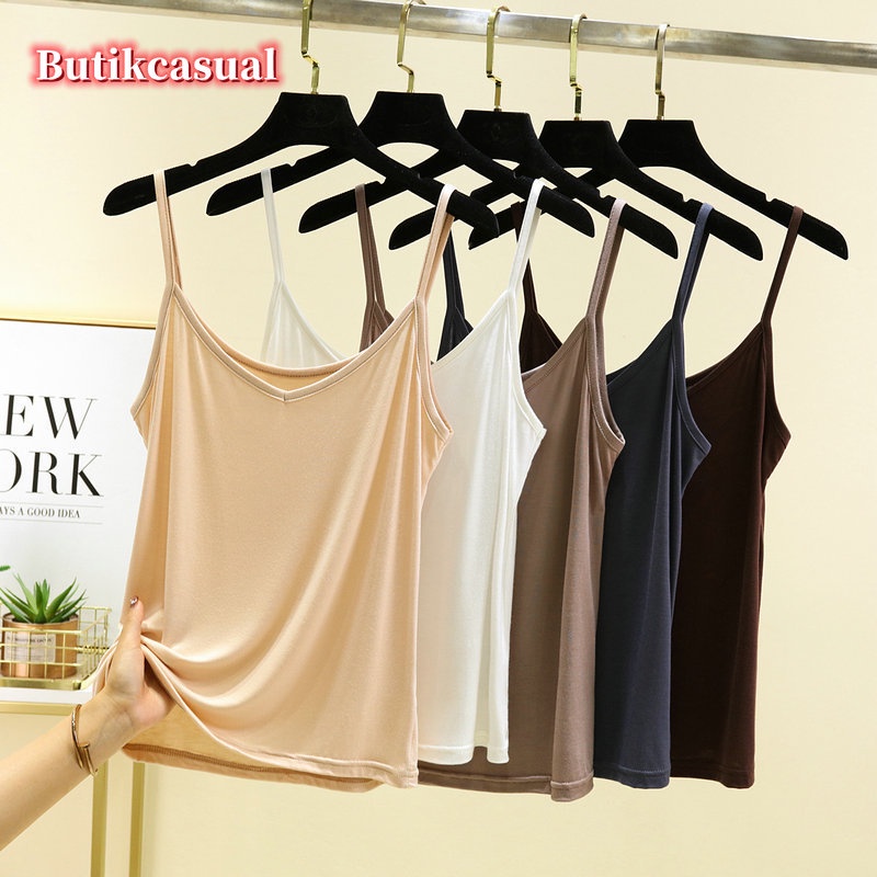 Áo Thun cotton Mỏng Sát Nách Cổ Chữ V Dáng Rộng Màu Trơn Thời Trang Mùa Hè 2023 Mới Cho Nữ