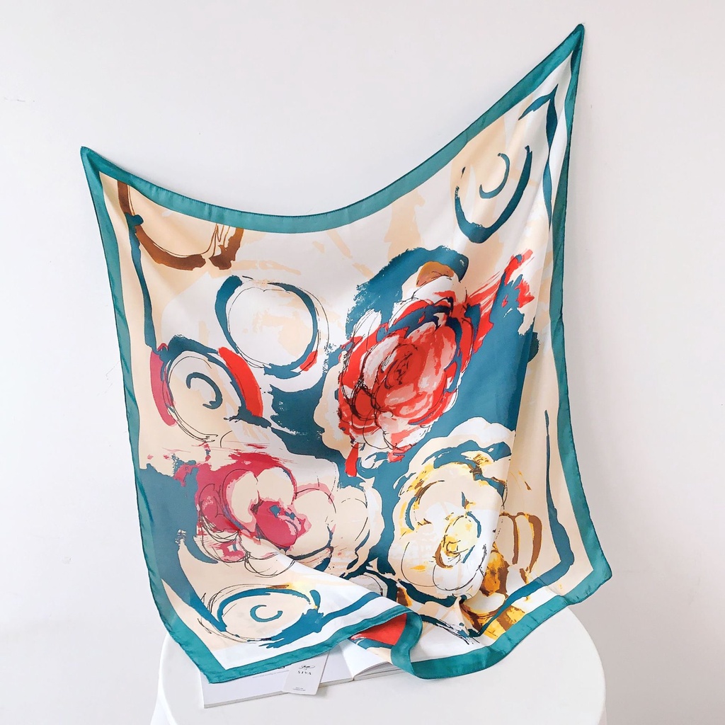 Khăn Quàng Cổ Chống Nắng Bằng Lụa Cao Cấp 90 * 90cm Phong Cách Hàn Quốc Cho Nữ
