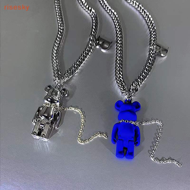 [risesky] Vòng cổ Hình Gấu Màu Xanh Dương Phong Cách Hip Hop Niche Cá Tính Cho Nam Và Nữ