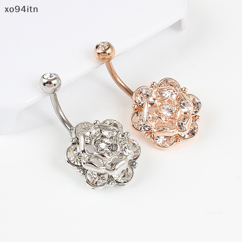 Khuyên Rốn Bằng Thép Không Gỉ Hình Hoa Đính Đá Quyến Rũ