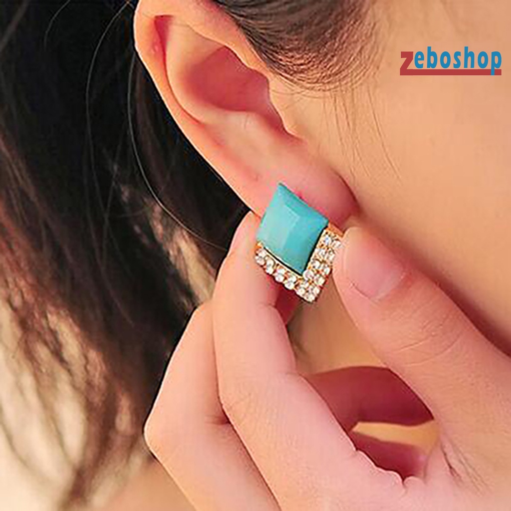 1 Đôi Bông Tai Hình Vuông Lấp Lánh Duyên Dáng Dành Cho Nam Và Nữ