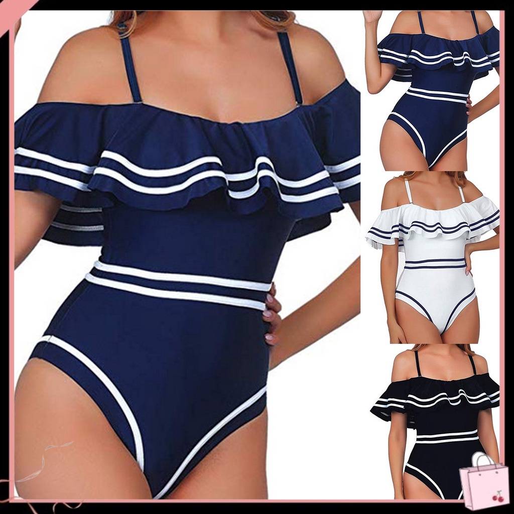 {Soltweter} Bộ Đồ Bơi Hai Dây Hở Lưng Có Đệm Lót Nhún Bèo Dành Cho Nữ Đi Biển