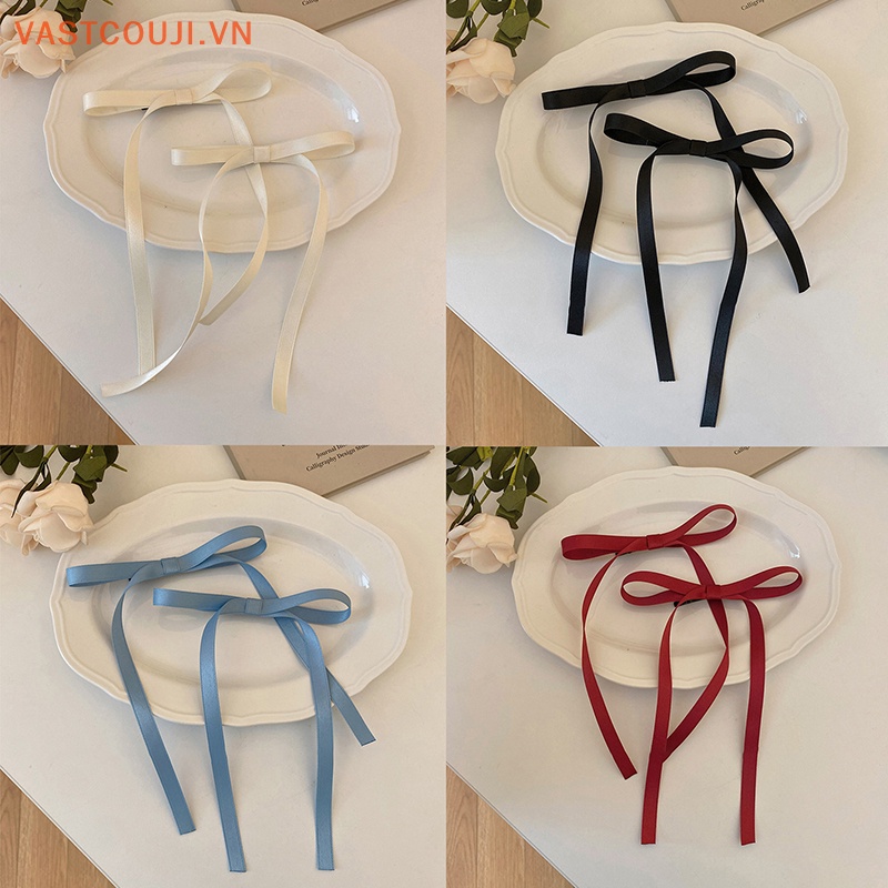 1 Cặp Kẹp Tóc Nơ Dài Kiểu Vintage Cho Nữ