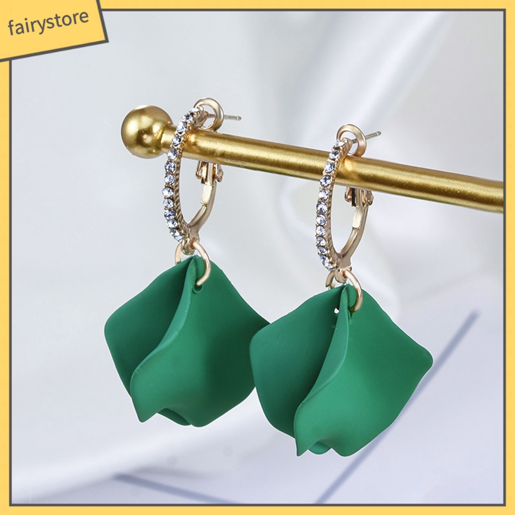 1 Đôi Bông Tai Hình Hoa Hồng Dát Đá Nghệ Thuật