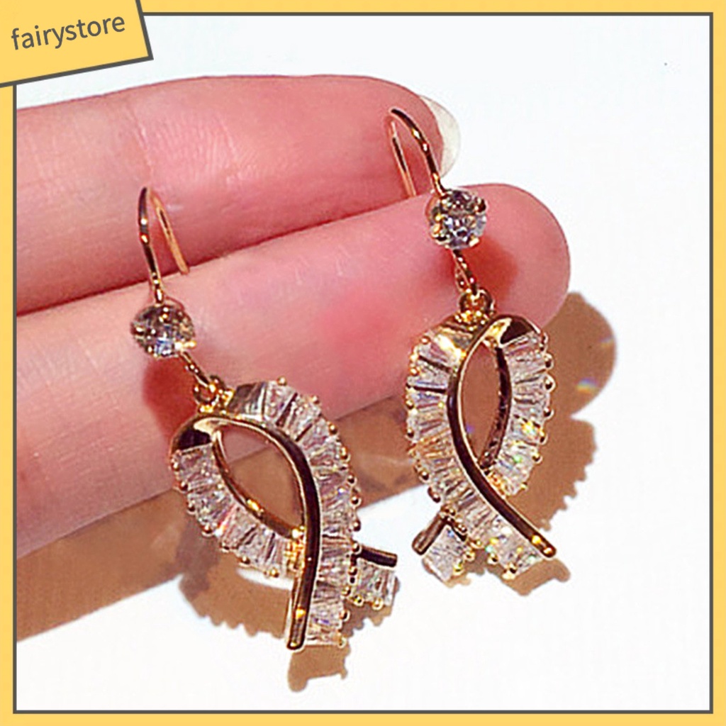 1 Đôi Bông Tai Hình Nơ Đính Đá Dáng Dài Trang Nhã