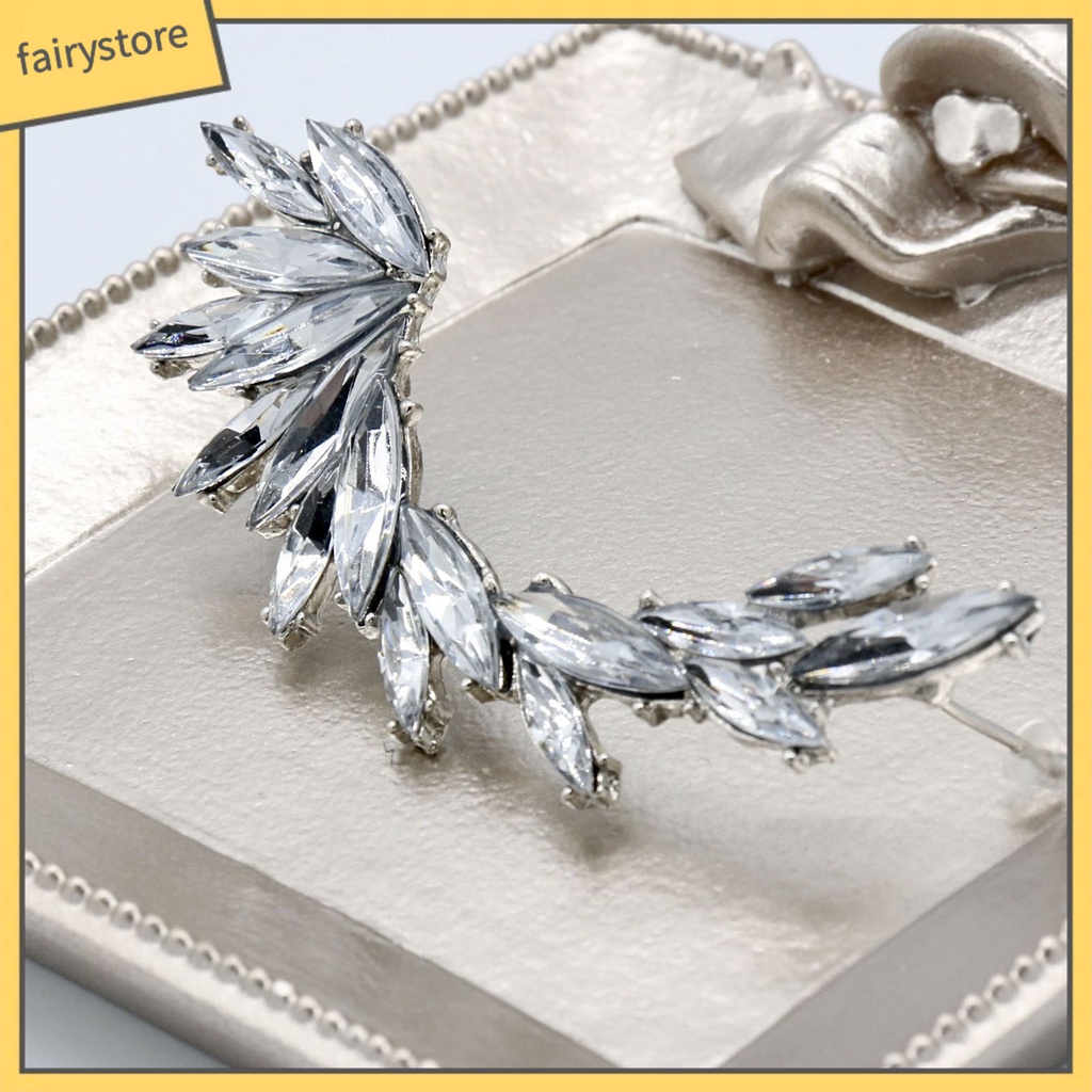 1 Bông Tai Kẹp Hình Chiếc Lá Đính Đá Lấp Lánh Phong Cách Boho