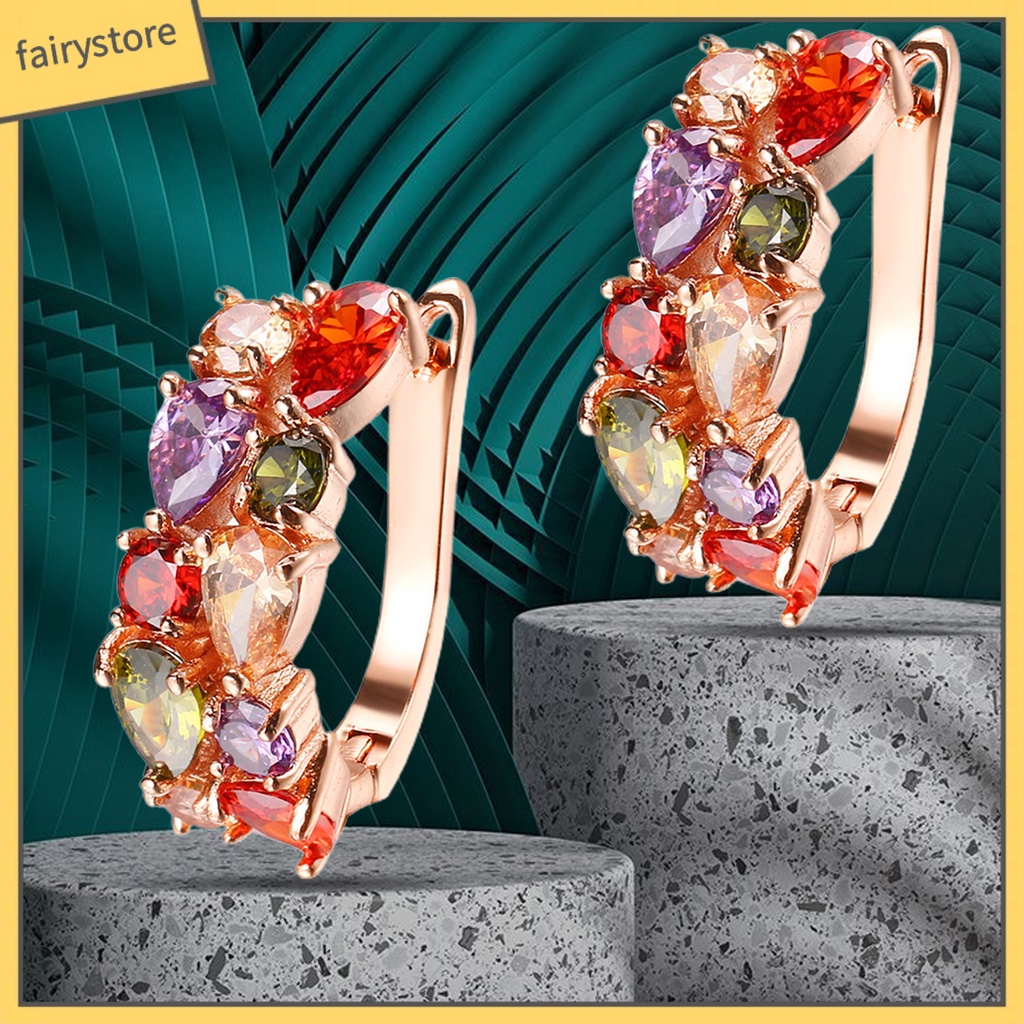 1 Đôi Bông Tai Tròn Đính Đá Zircon Nhiều Màu Thoải Mái Thời Trang Dành Cho Nữ